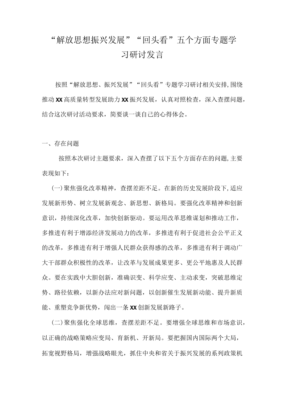 “解放思想 振兴发展”“回头看” 专题学习研讨发言汇编.docx_第1页