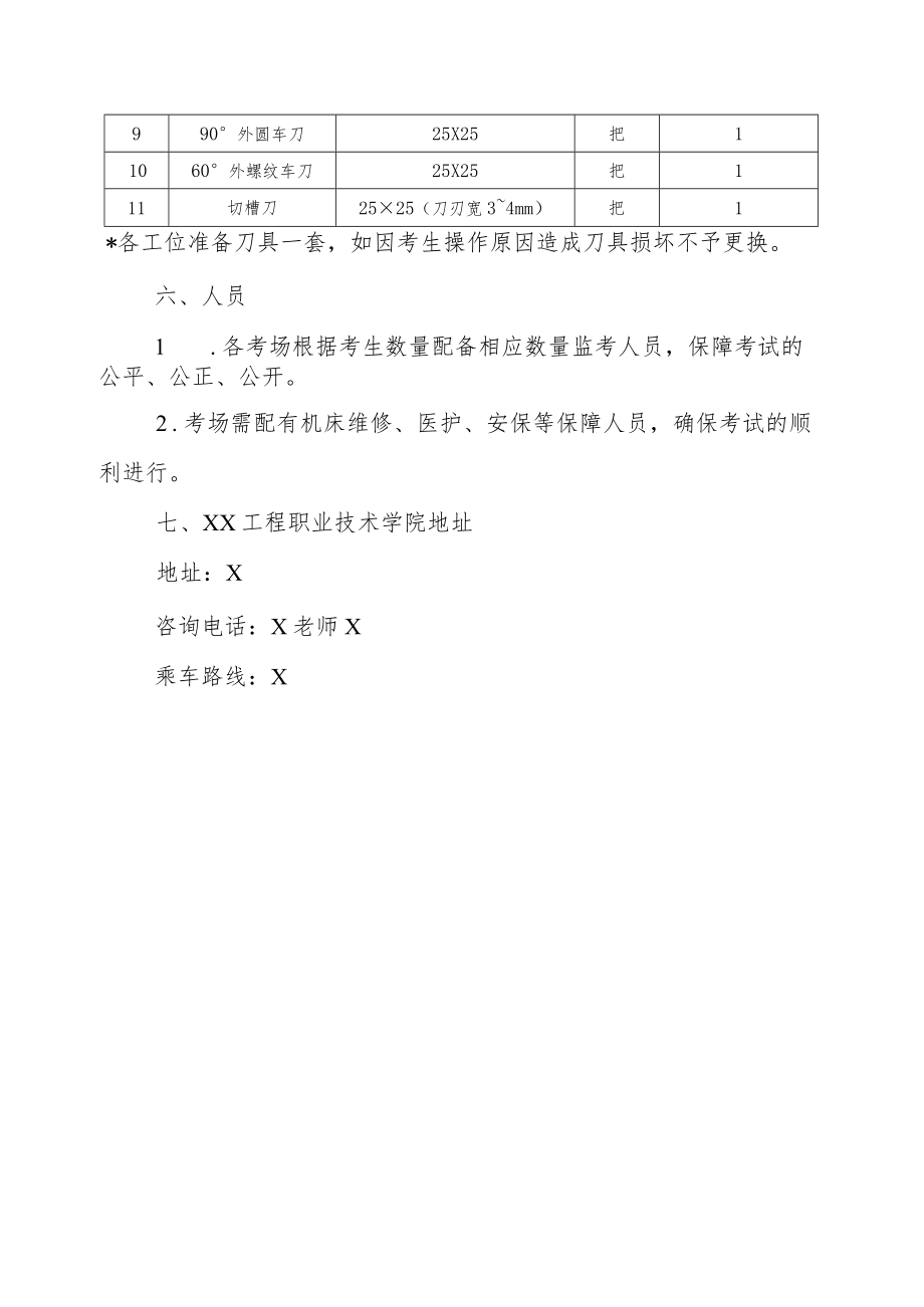 XX工程职业技术学院202X对口升学技能考核数控车考场准备单.docx_第3页