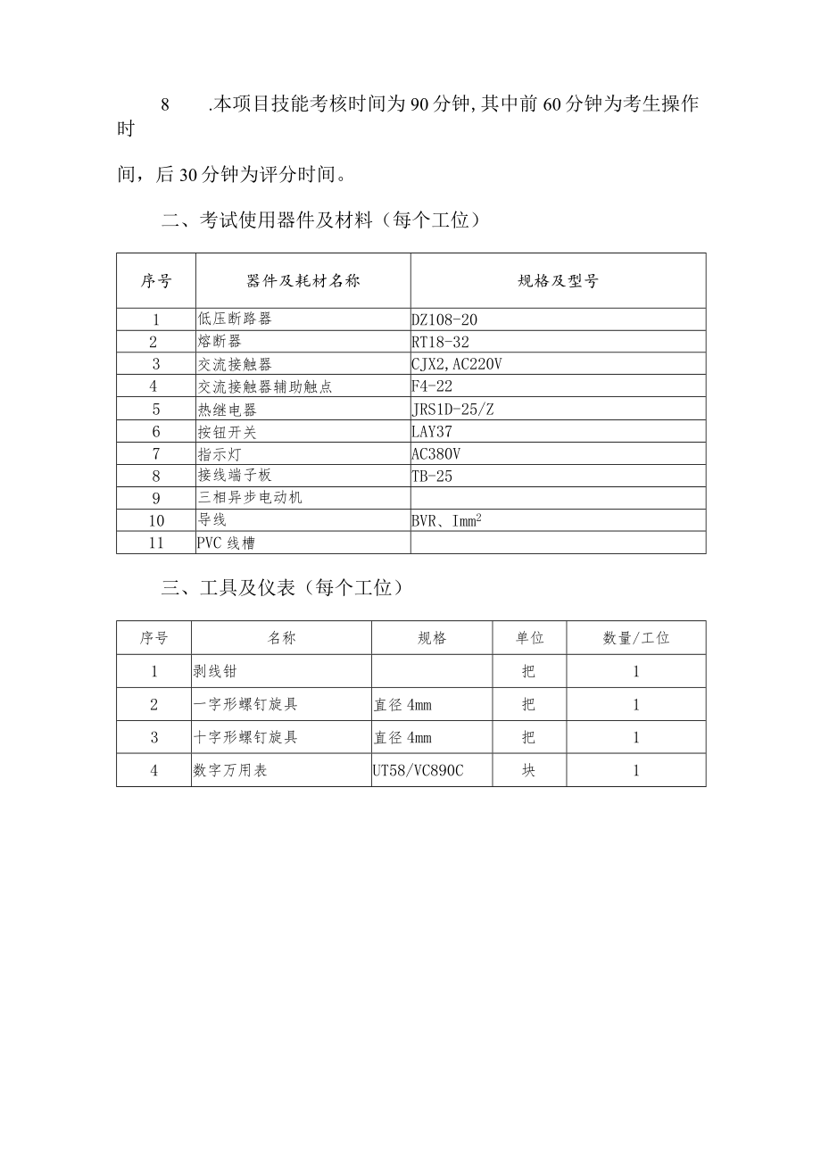 XX工程职业学院202X对口升学电气控制技术操作及电气控制线路安装技能考场准备单.docx_第2页