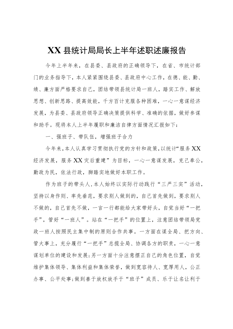 XX县统计局局长上半述职述廉报告.docx_第1页