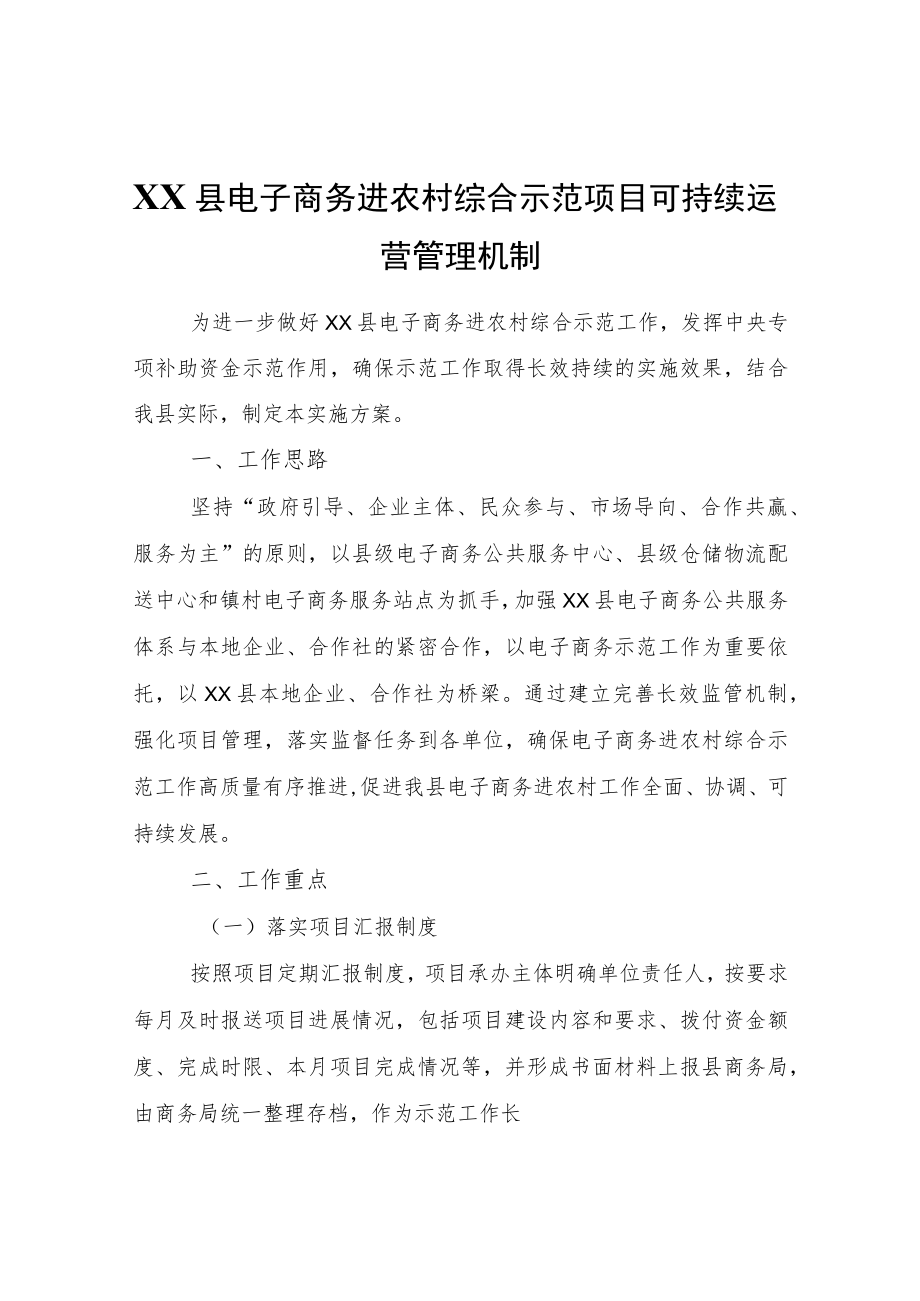 XX县电子商务进农村综合示范项目可持续运营管理机制.docx_第1页