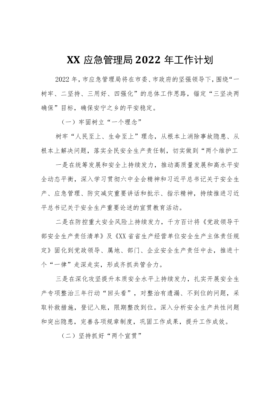 XX应急管理局2022工作计划.docx_第1页