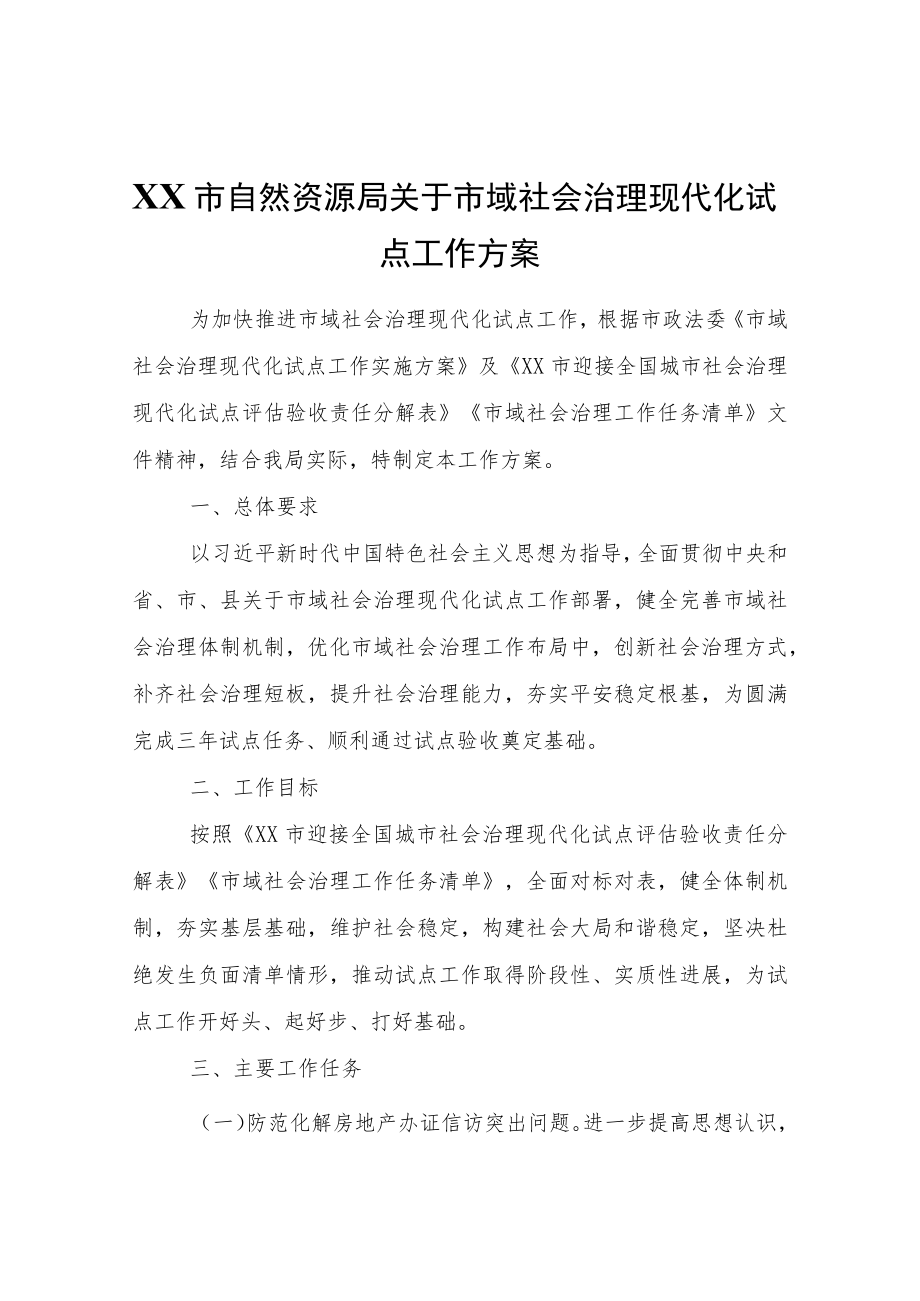 XX市自然资源局关于市域社会治理现代化试点工作方案.docx_第1页