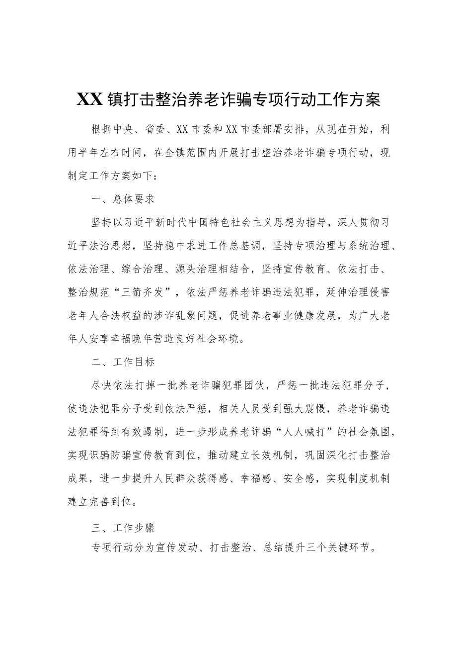 XX镇打击整治养老诈骗专项行动工作方案.docx_第1页