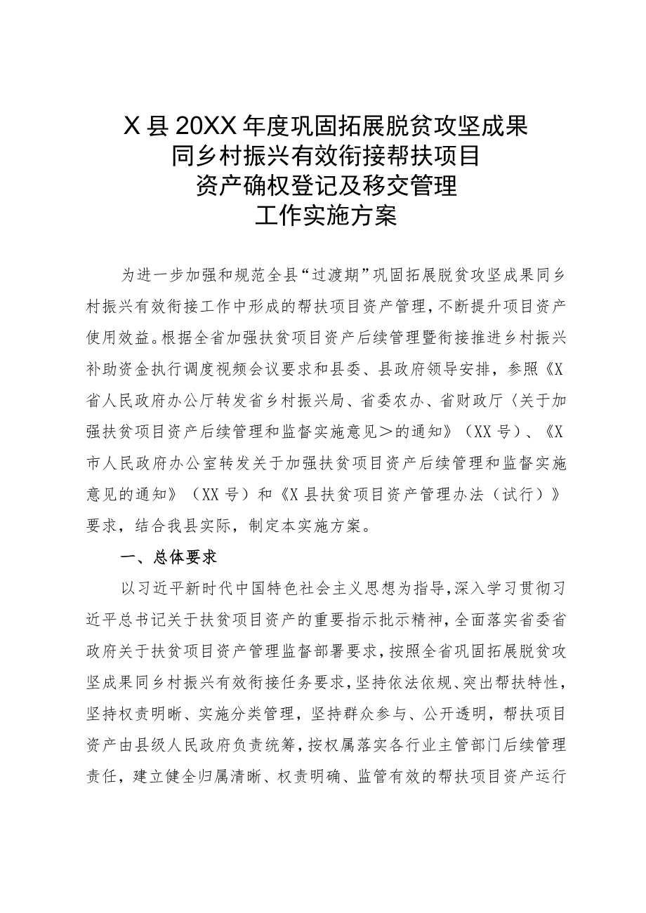 X县2021帮扶项目资产确权移交方案.docx_第1页