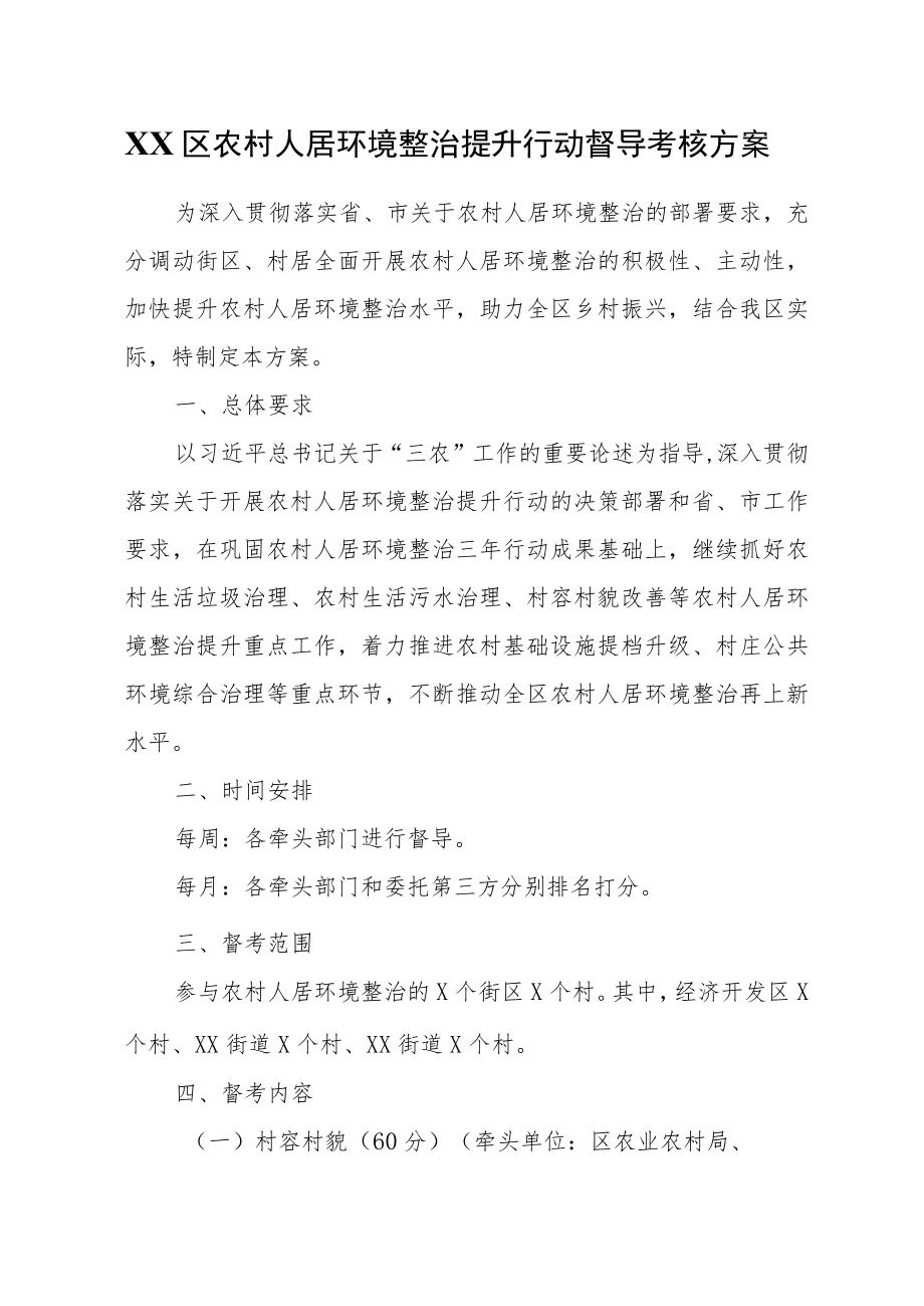 XX区农村人居环境整治提升行动督导考核方案.docx_第1页