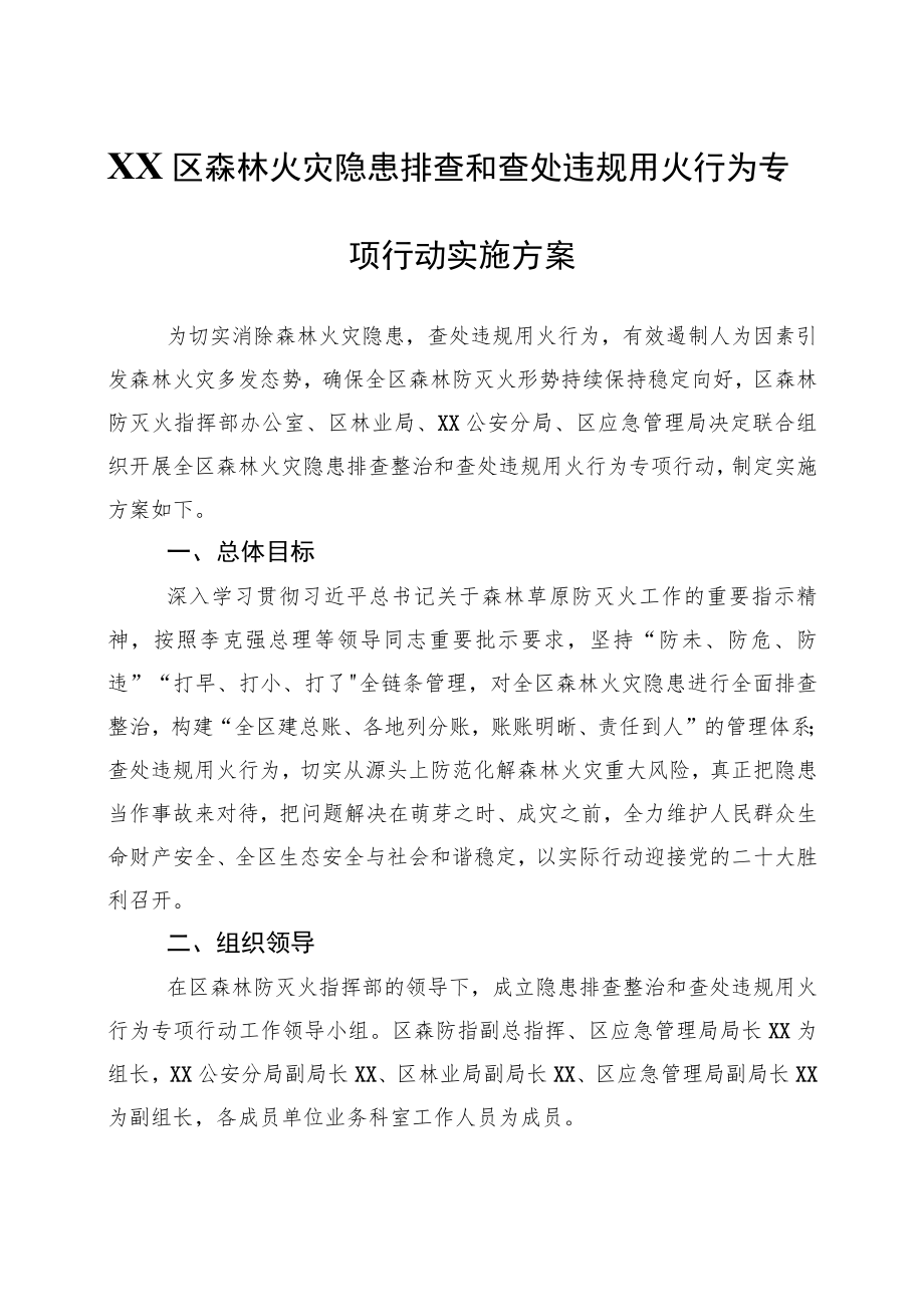 XX区森林火灾隐患排查和查处违规用火行为专项行动实施方案.docx_第1页