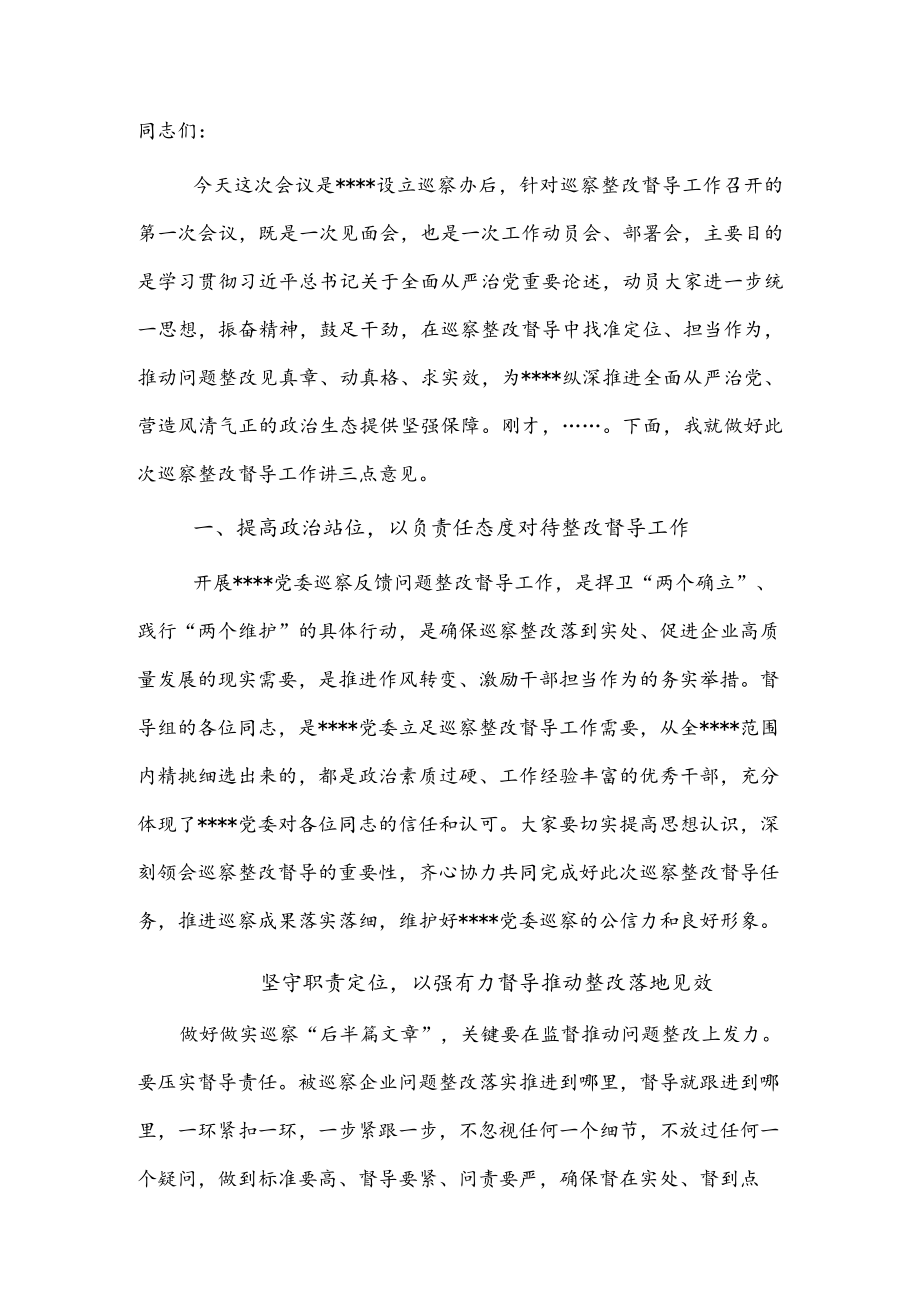 党委书记在某单位巡察整改督导动员部署会上的讲话(1).docx_第1页