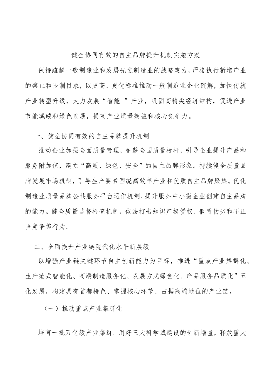 健全协同有效的自主品牌提升机制实施方案.docx_第1页