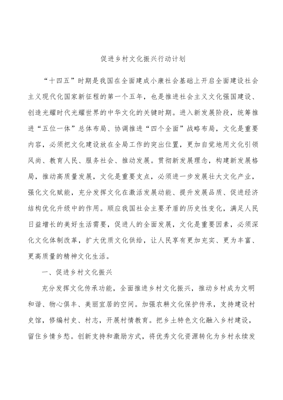 促进乡村文化振兴行动计划.docx_第1页