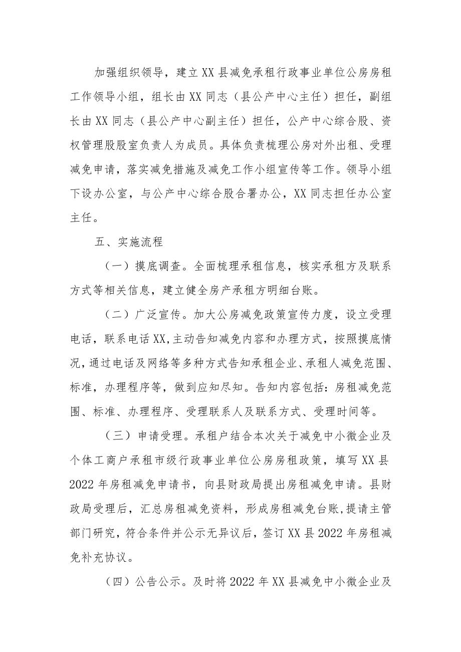 减免从事生产经营活动的企业及个体工商户承租县级行政事业单位公房房租实施方案.docx_第2页