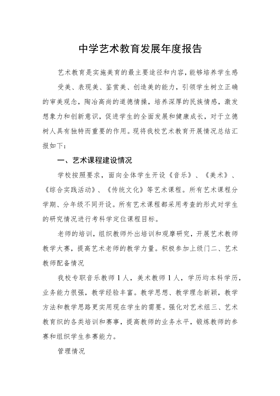 中学艺术教育发展报告(1).docx_第1页