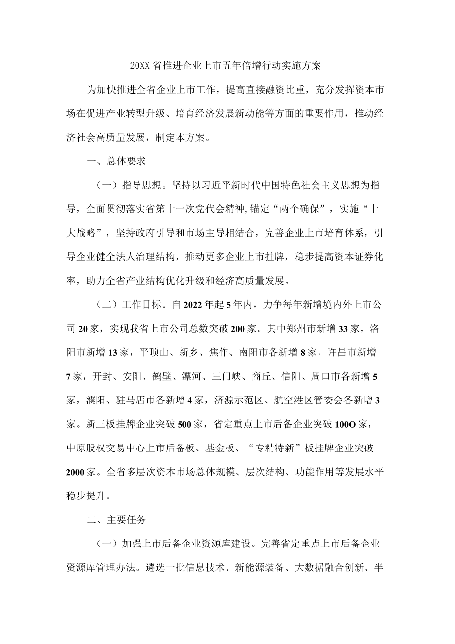 《XX省推进企业上市五倍增行动实施方案》全文及解读.docx_第1页