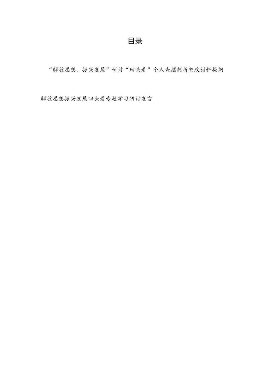 2022“解放思想、振兴发展”研讨回头看个人对照检查摆检视剖析整改材料和学习研讨发言.docx_第1页