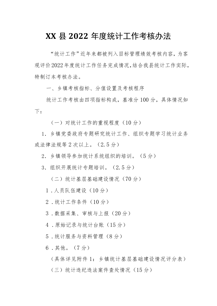 XX县2022统计工作考核办法.docx_第1页