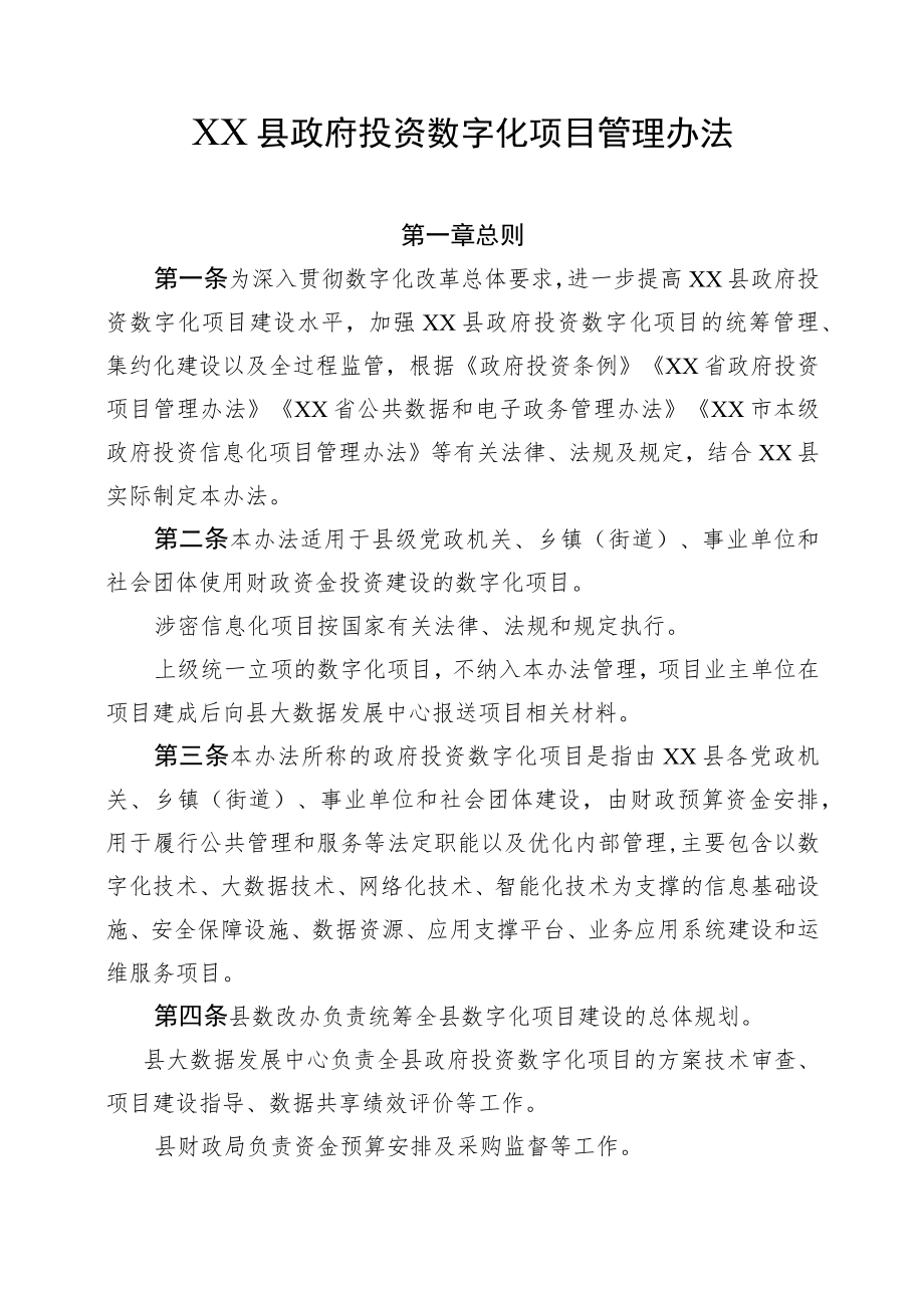 XX县政府投资数字化项目管理办法.docx_第1页