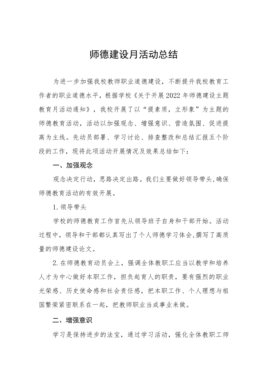 2022学校师德师风建设活动月方案工作总结六篇合集.docx_第1页