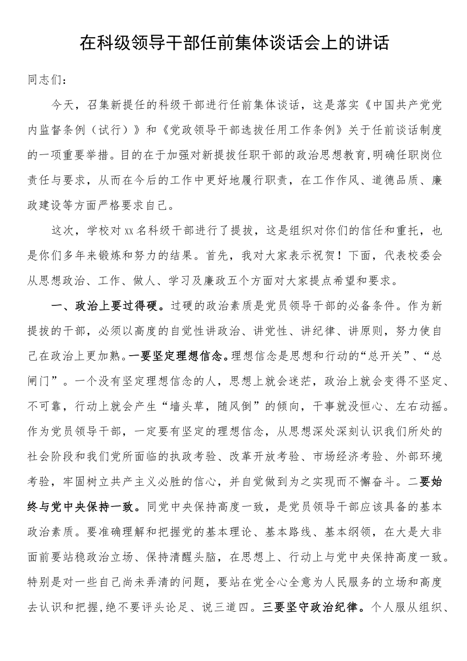 10篇在科级领导干部任前集体谈话会上的讲话汇编.docx_第2页