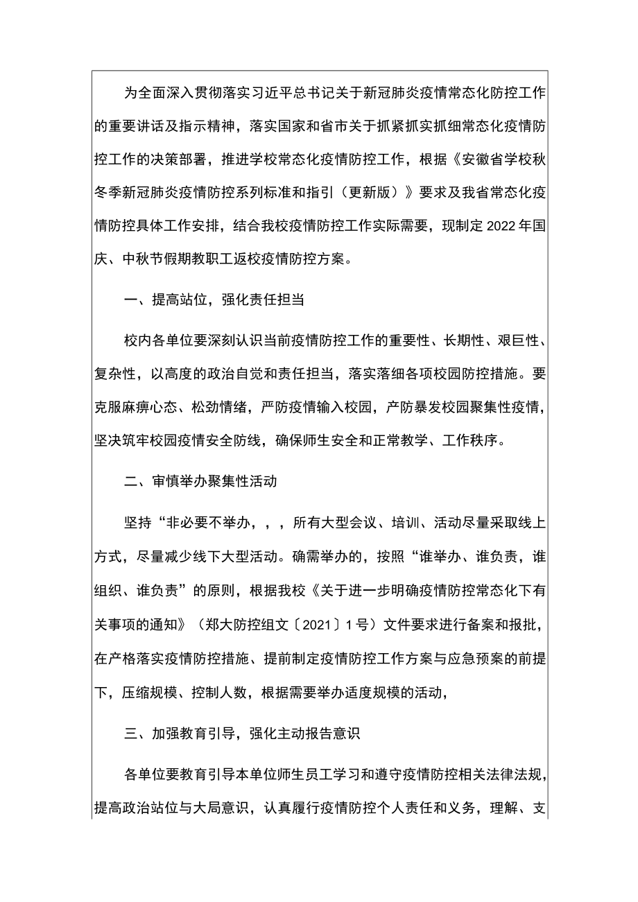 2022学校中国庆节日期间疫情防控工作方案.docx_第2页