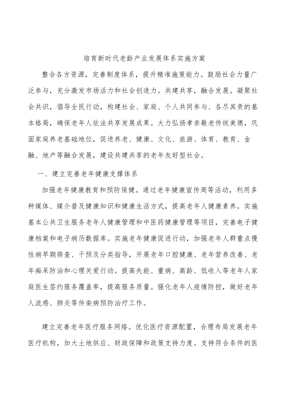 培育新时代老龄产业发展体系实施方案.docx_第1页