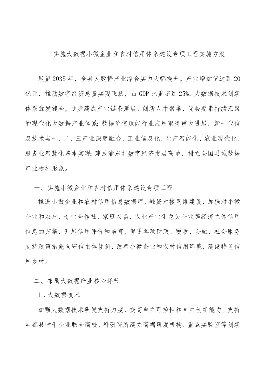 实施大数据小微企业和农村信用体系建设专项工程实施方案.docx_第1页