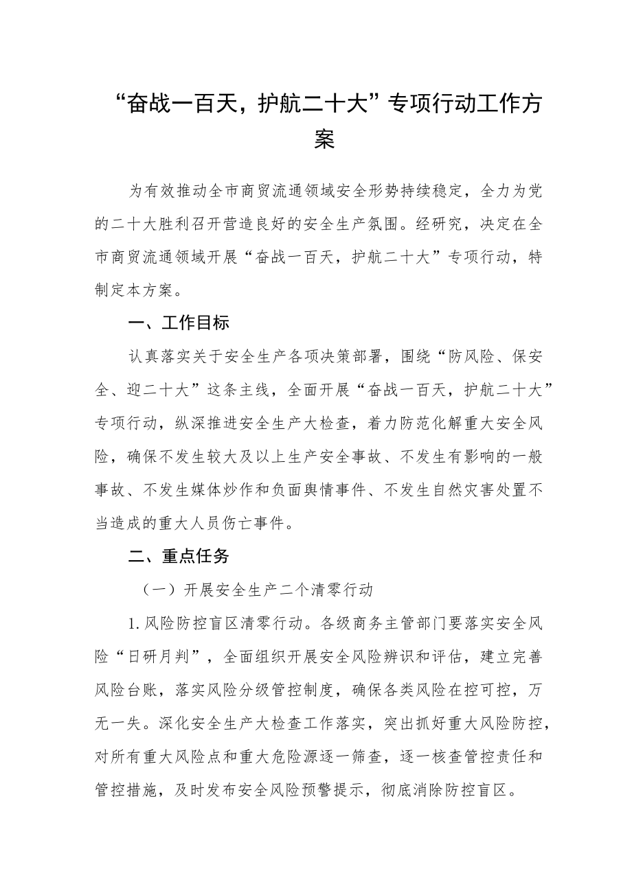 “奋战一百天护航二十大”专项行动工作方案.docx_第1页