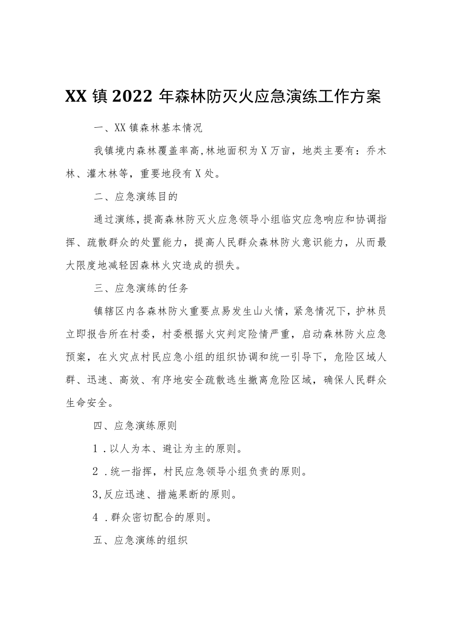 XX镇2022年森林防灭火应急演练工作方案.docx_第1页