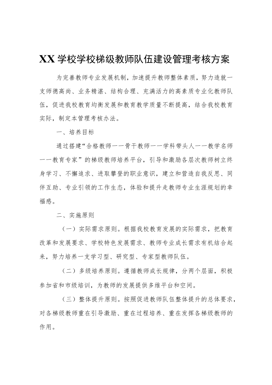 XX学校学校梯级教师队伍建设管理考核方案.docx_第1页