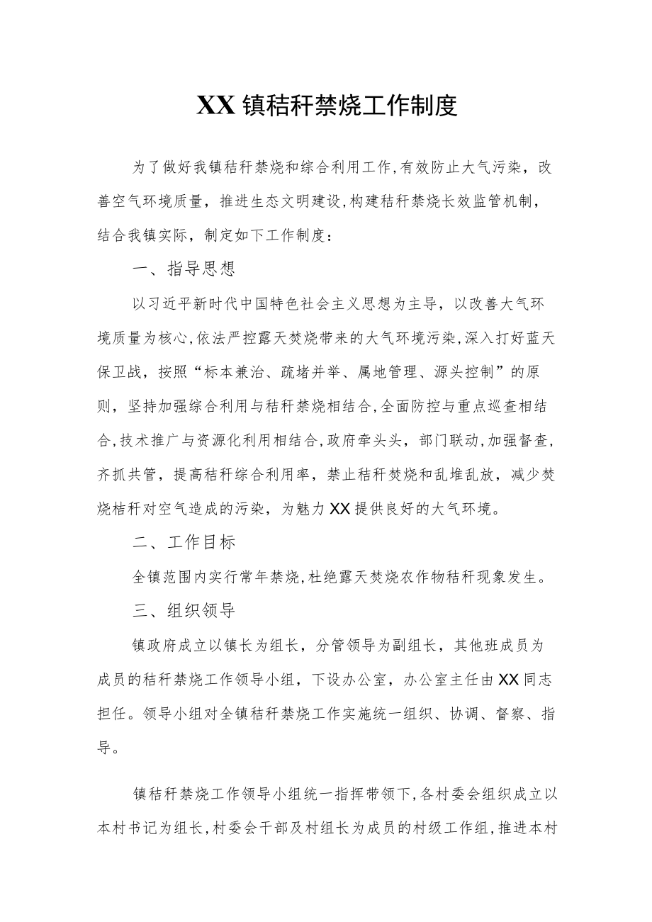 XX镇秸秆禁烧工作制度.docx_第1页