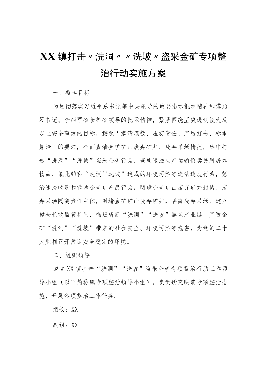 XX镇打击“洗洞”“洗坡”盗采金矿专项整治行动实施方案.docx_第1页