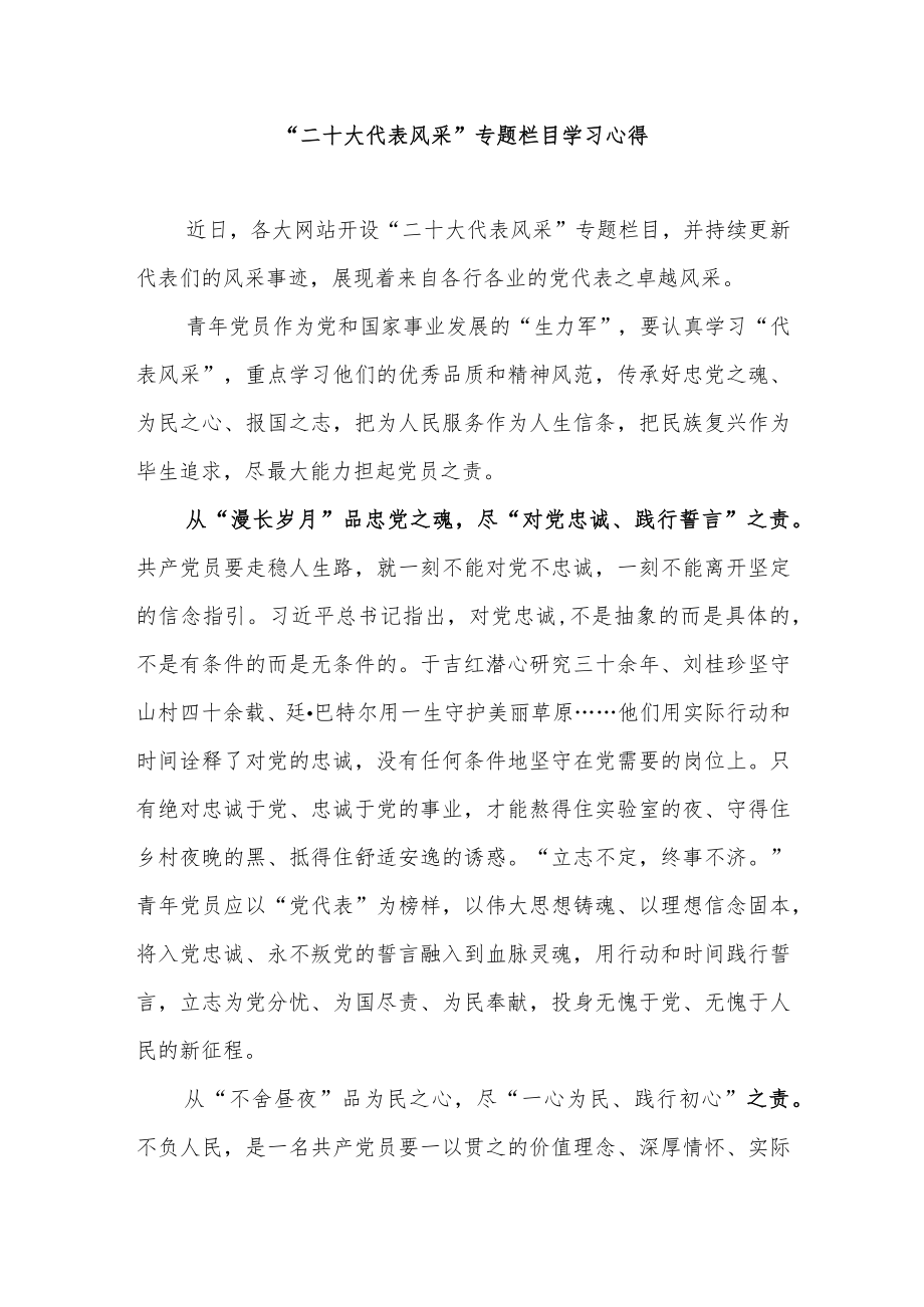 “二十大代表风采”专题栏目学习心得3篇.docx_第1页