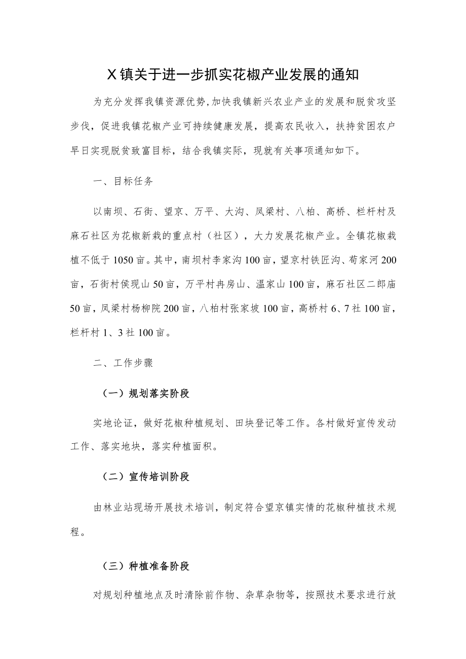 X镇关于进一步抓实花椒产业发展的通知.docx_第1页