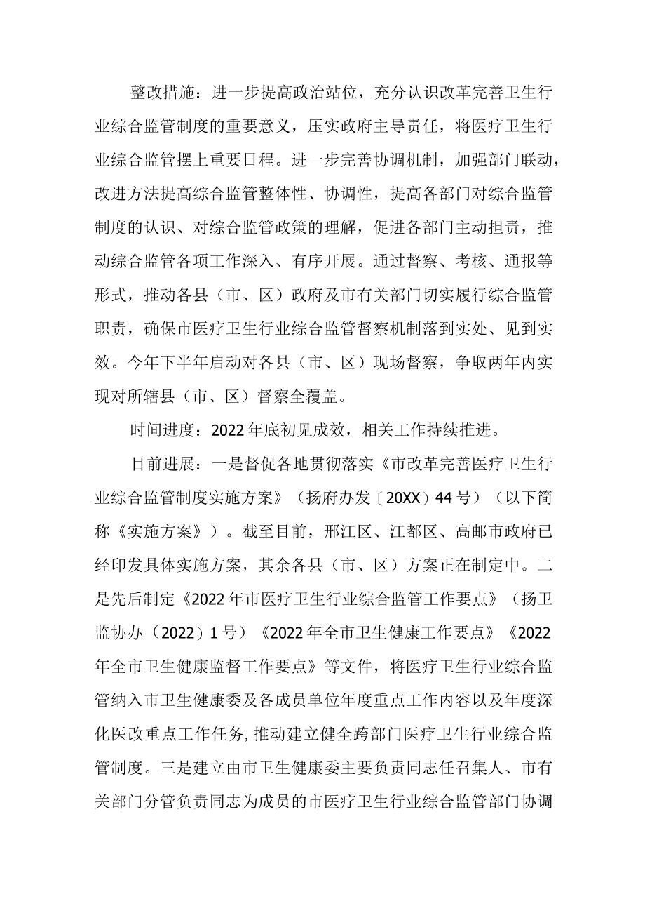 医疗卫生行业综合监管督察反馈意见整改方案.docx_第2页