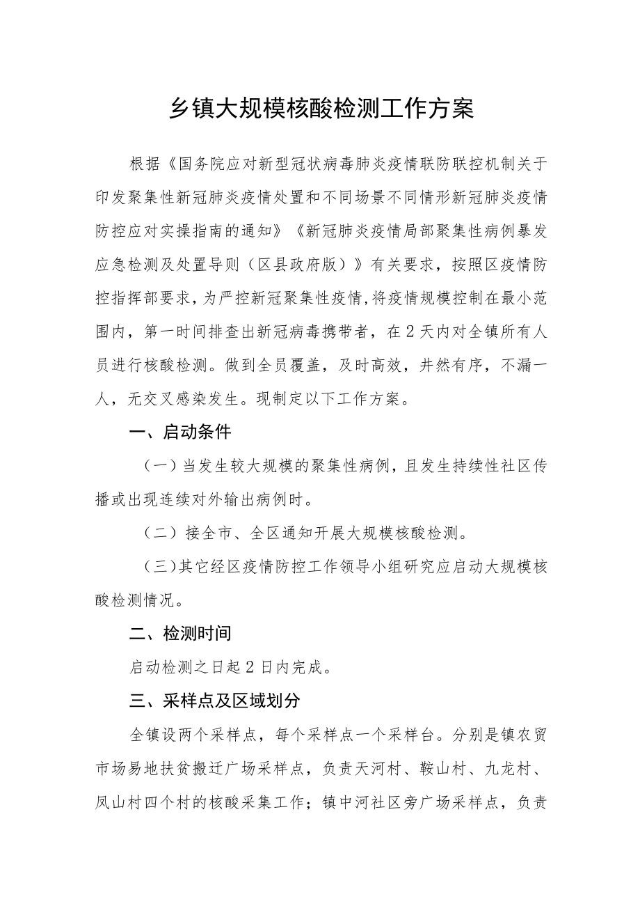 乡镇大规模核酸检测工作方案.docx_第1页