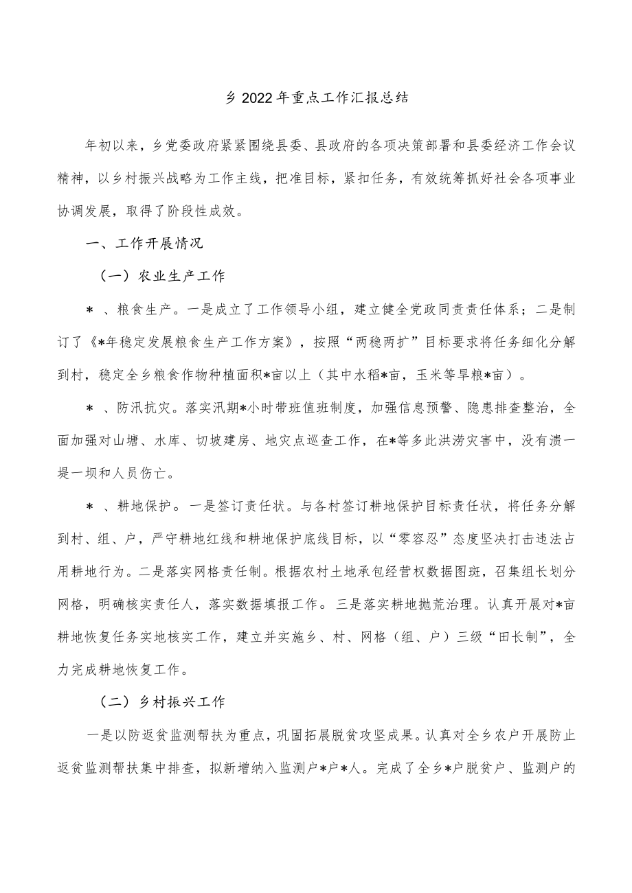 乡2022重点工作汇报总结.docx_第1页