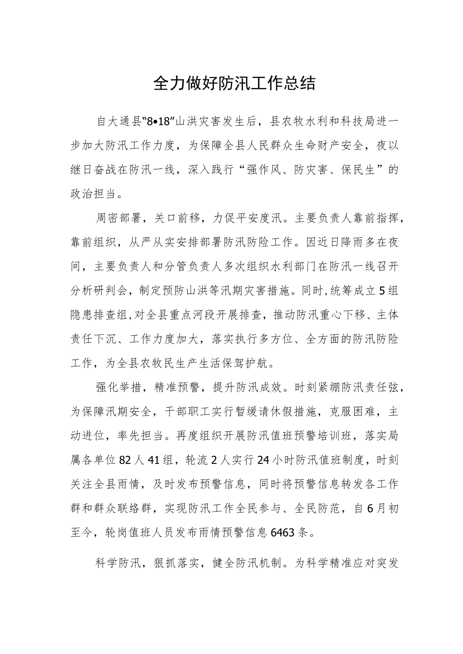 全力做好防汛工作总结.docx_第1页