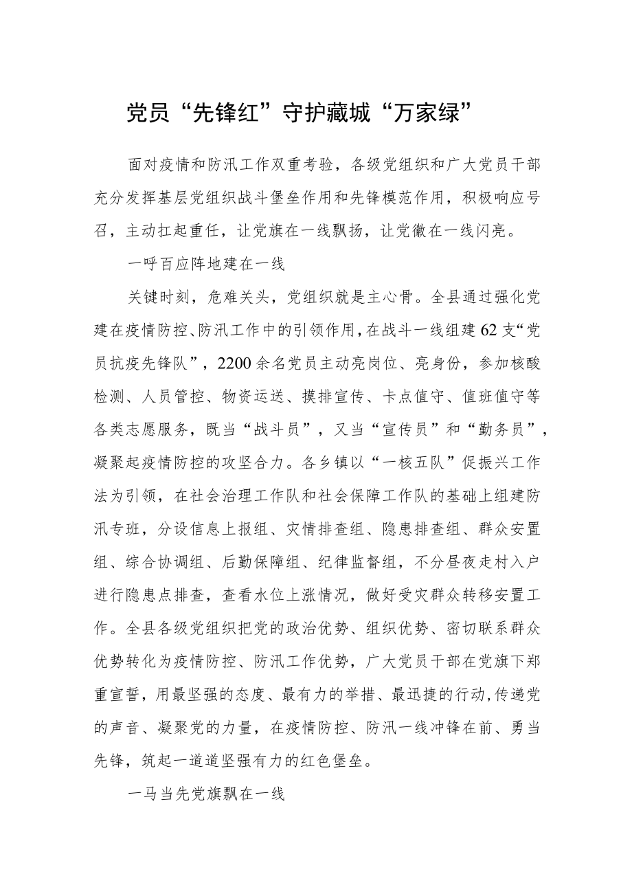 党员“先锋红”守护藏城“万家绿”.docx_第1页