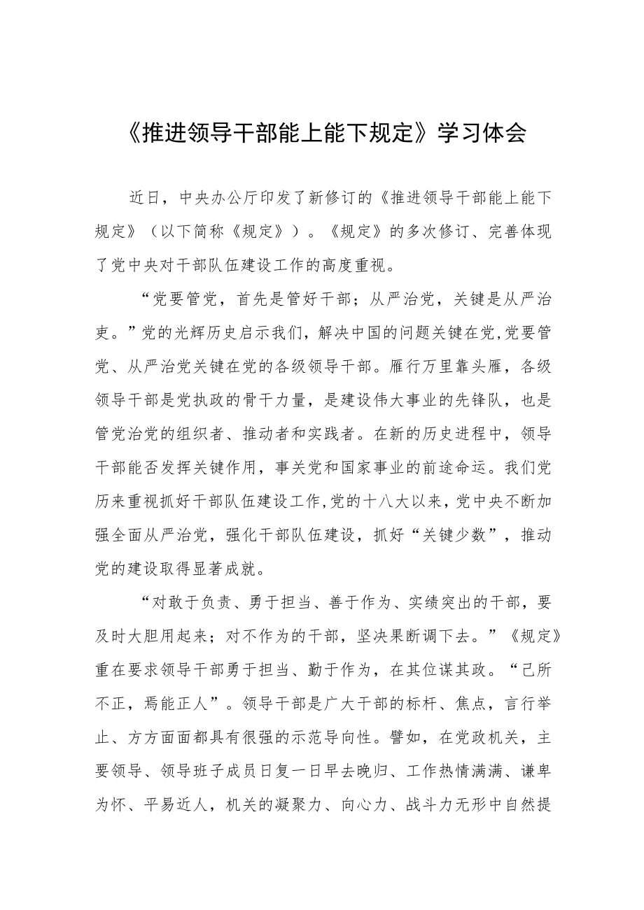 党员干部学习《推进领导干部能上能下规定》心得体会六篇范文.docx_第1页