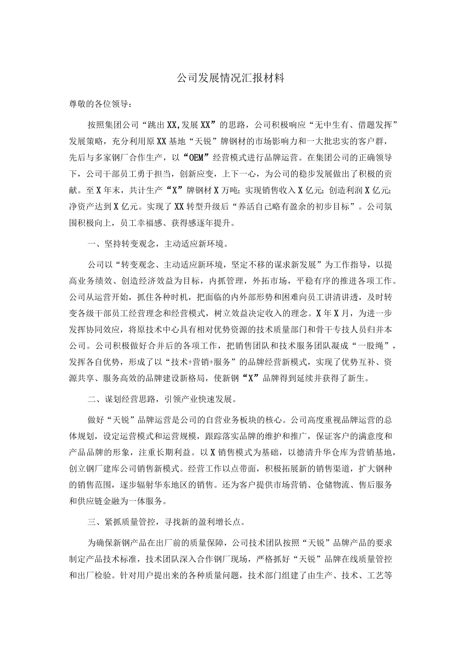 公司发展情况汇报材料.docx_第1页