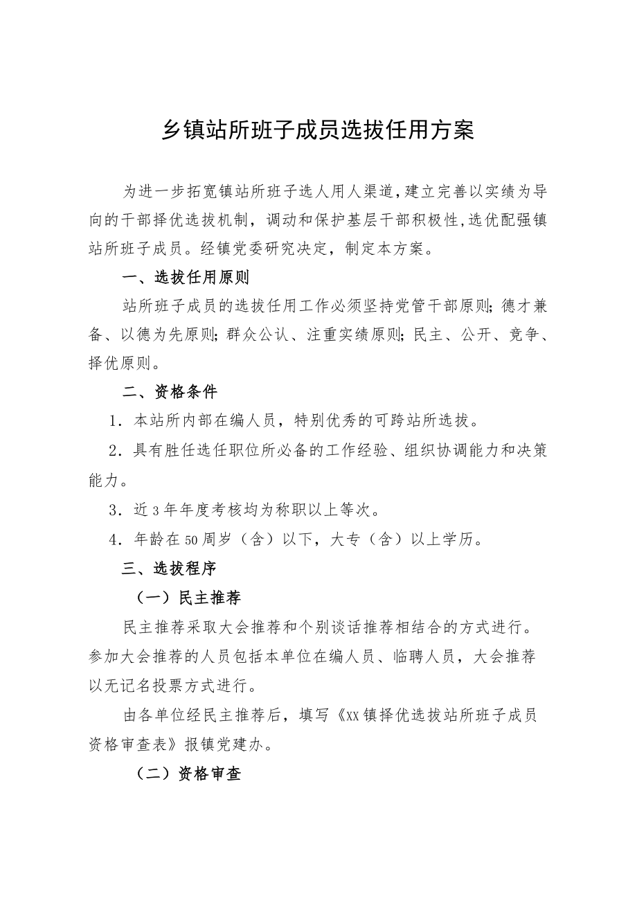 乡镇站所班子成员选拔任用方案.docx_第1页