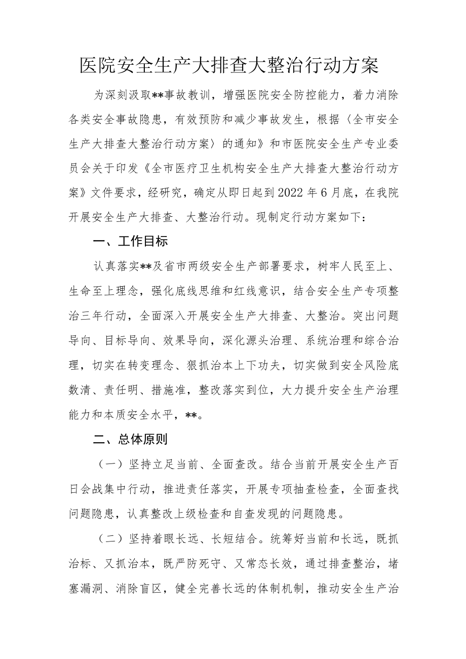 医院安全生产大排查大整治行动方案.docx_第1页