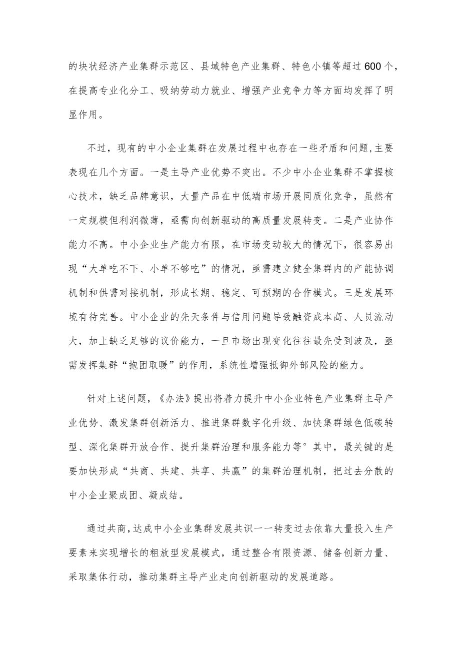 学习贯彻《促进中小企业特色产业集群发展暂行办法》心得体会.docx_第2页