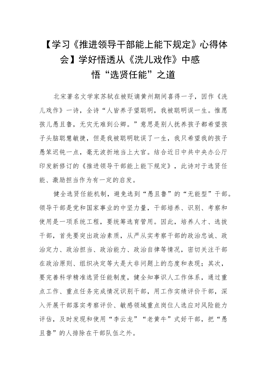 学习推进领导干部能上能下规定研讨发言材料.docx_第1页