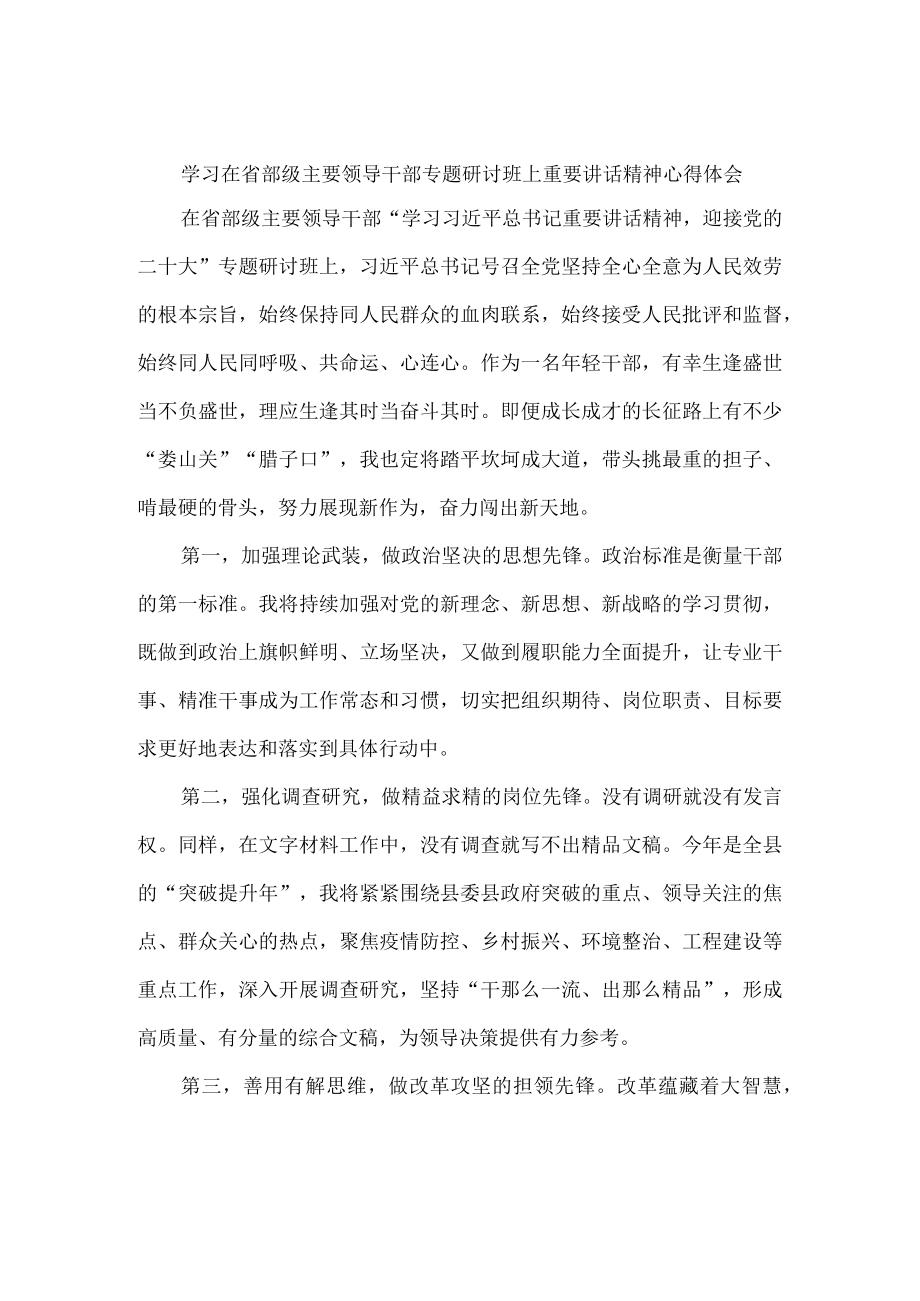 学习在省部级主要领导干部专题研讨班上重要讲话精神心得体会 (2).docx_第1页