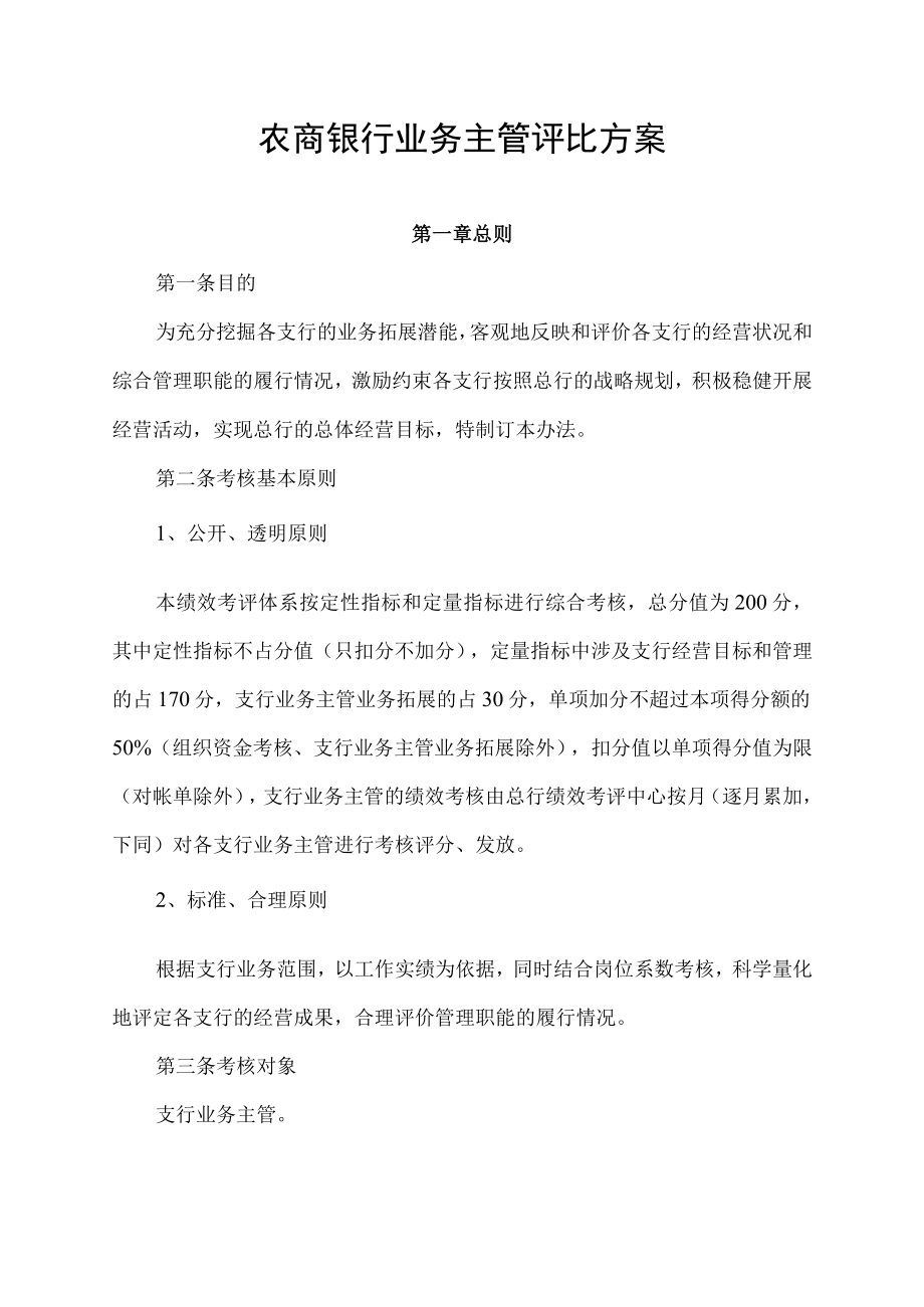 农商银行业务主管评比方案.docx_第1页