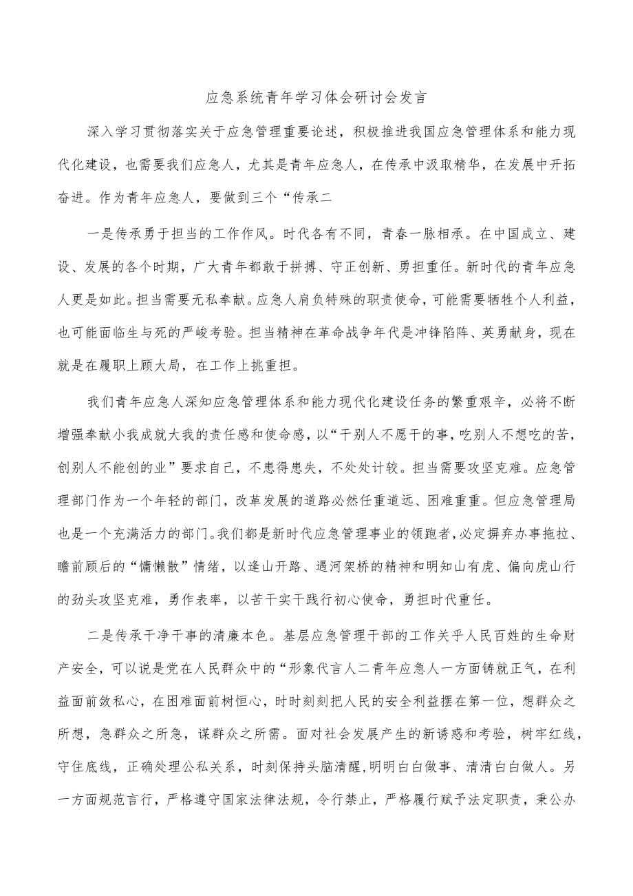 应急系统青年学习体会研讨会发言.docx_第1页