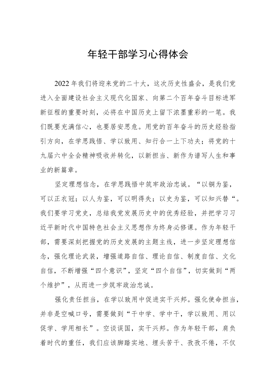 年轻干部学习心得体会发言稿五篇例文.docx_第1页