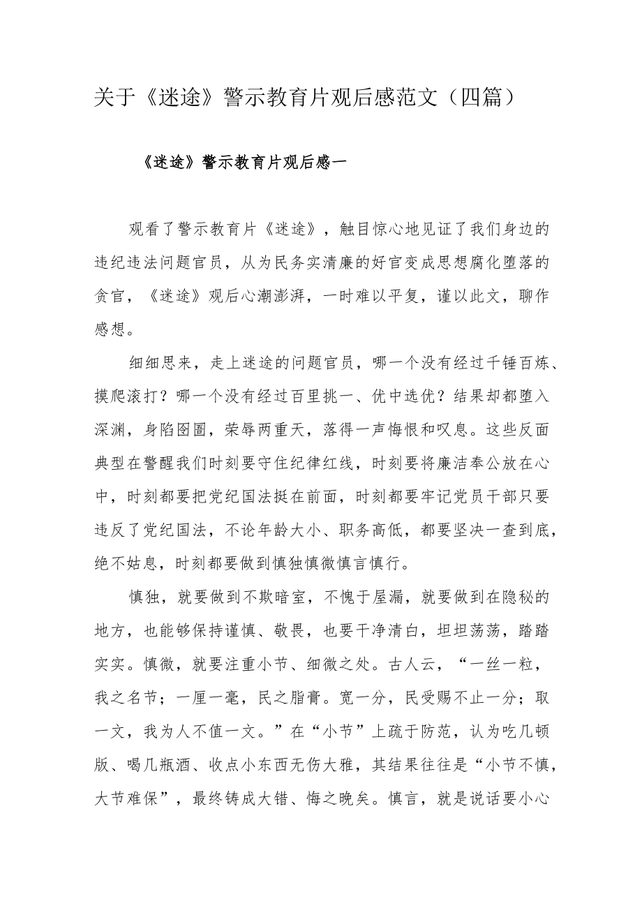 关于《迷途》警示教育片观后感范文（四篇）.docx_第1页