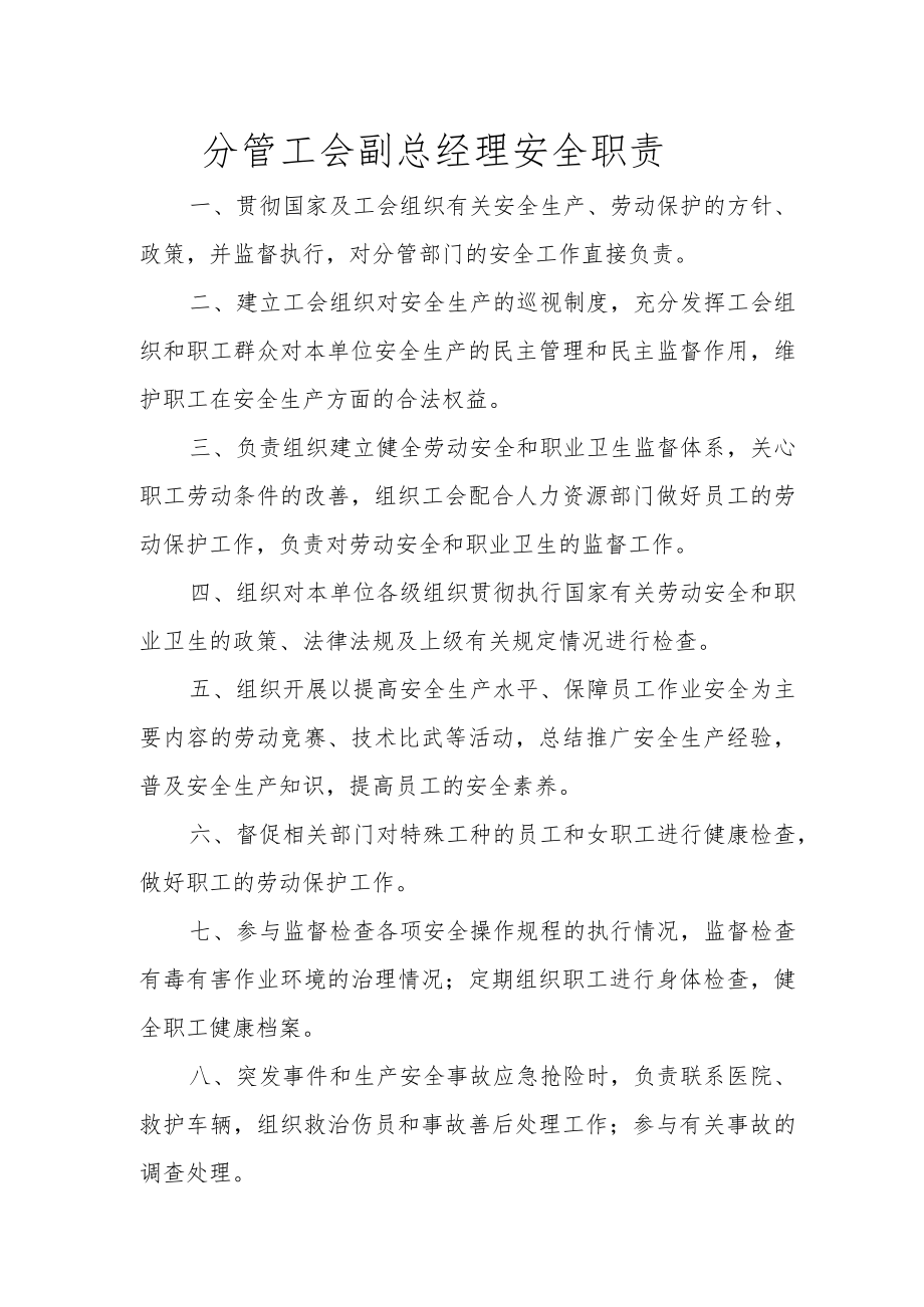 分管工会副总经理安全职责.docx_第1页