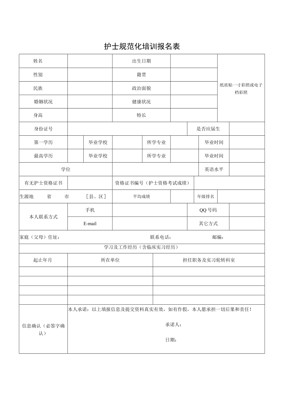 护士规范化培训报名表.docx_第1页